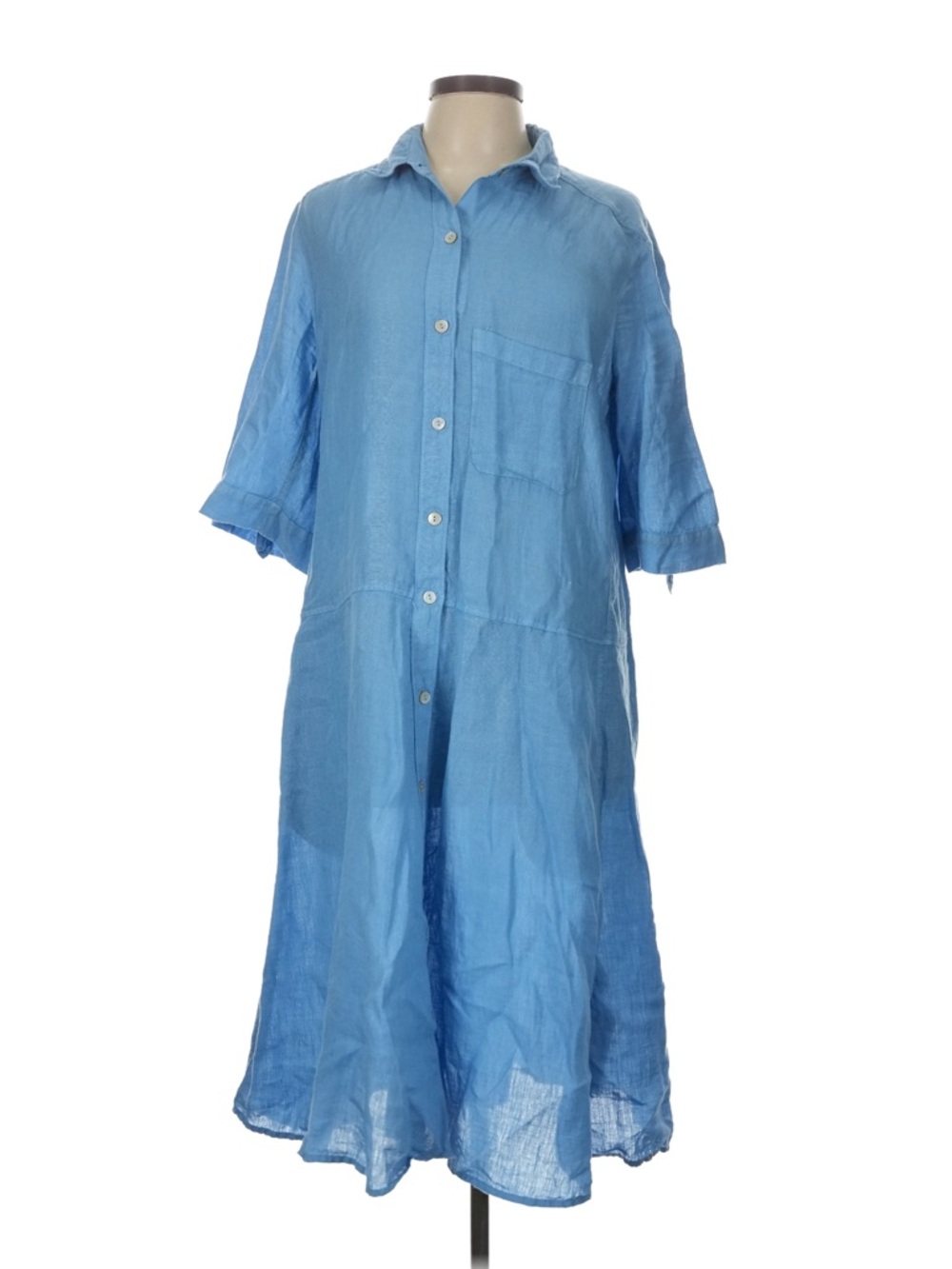 120% Lino Italian Linen Blue Button-Front Maxi Dress